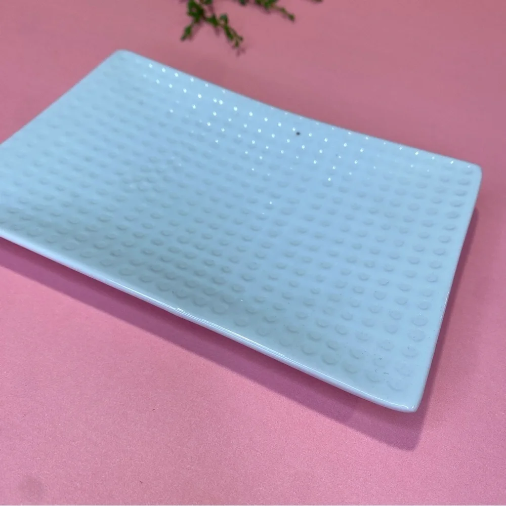 Crate & Barrel White Textured Spotted Rectangular Single Serving Appetizer Plate